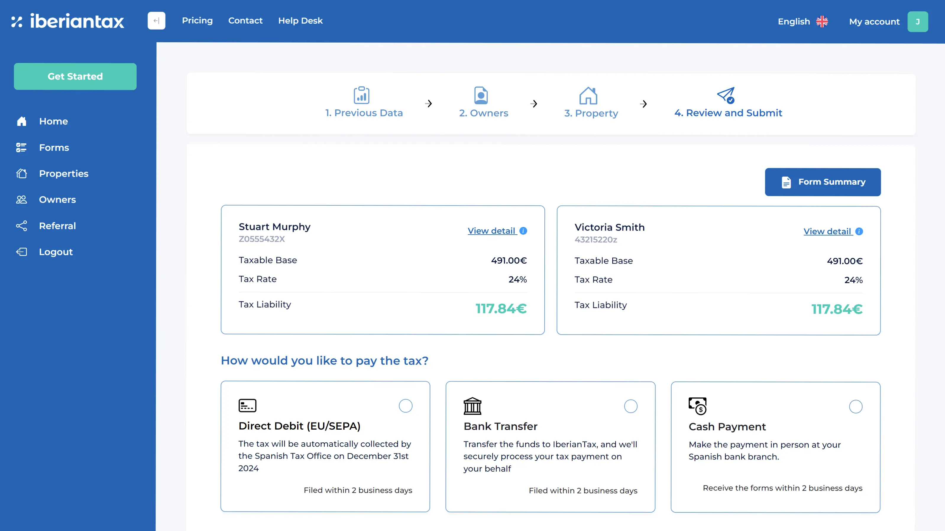 Choose filing and payment method